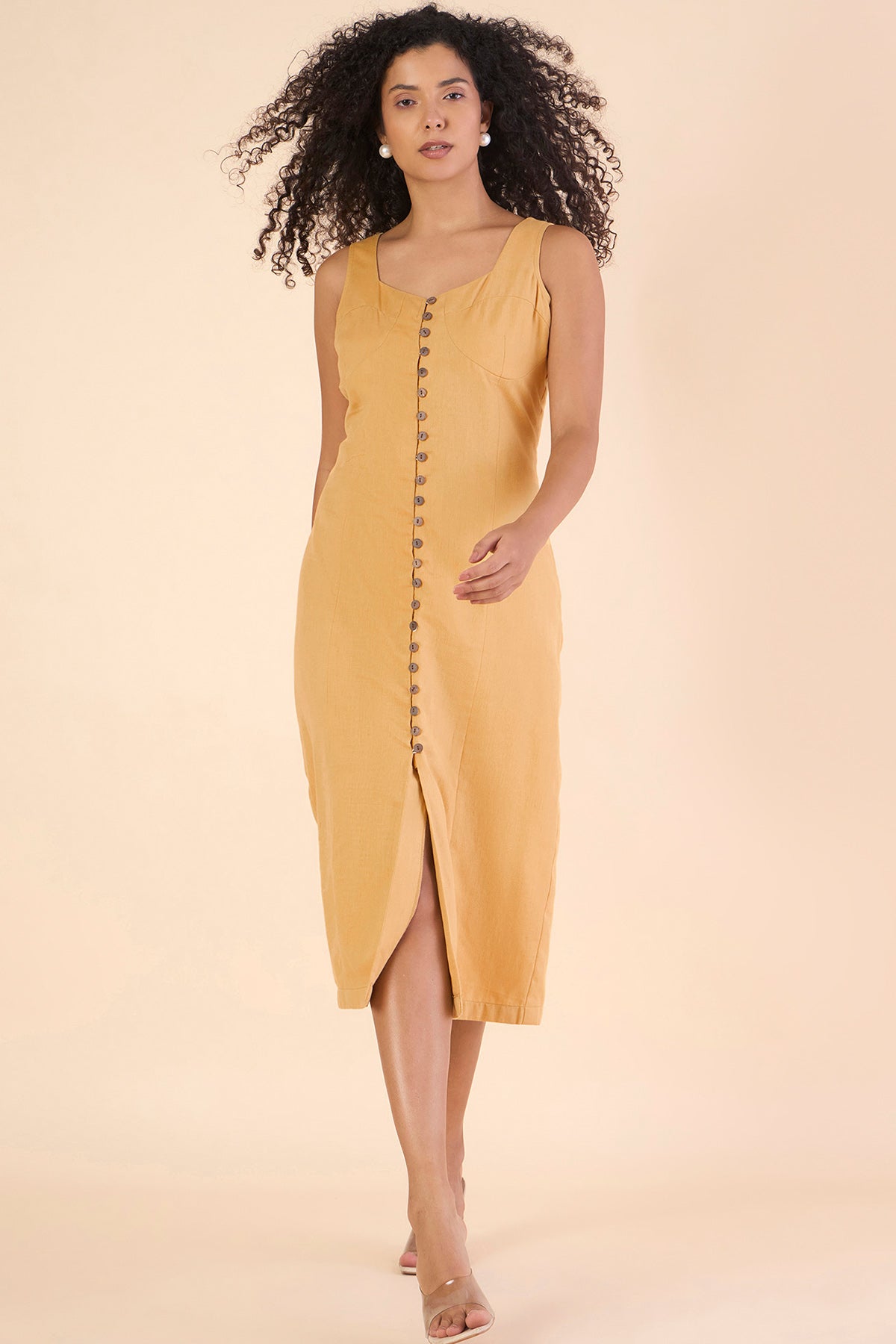 Buy Mustard Sleeveless Cotton Dress by PowerSutra for women online at ScrollnShops